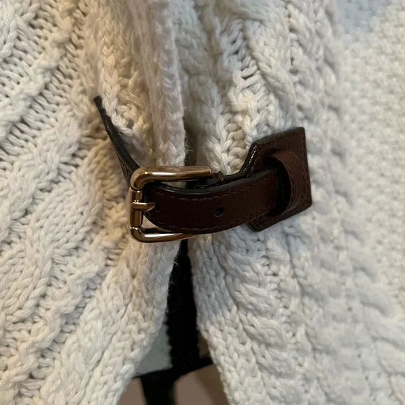 Talbots winter white poncho style sweater, like new, brown buckle trim, - Picture 5 of 8